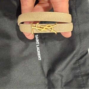 Saint Laurent Beige Leather Bracelet with Gold Emblem